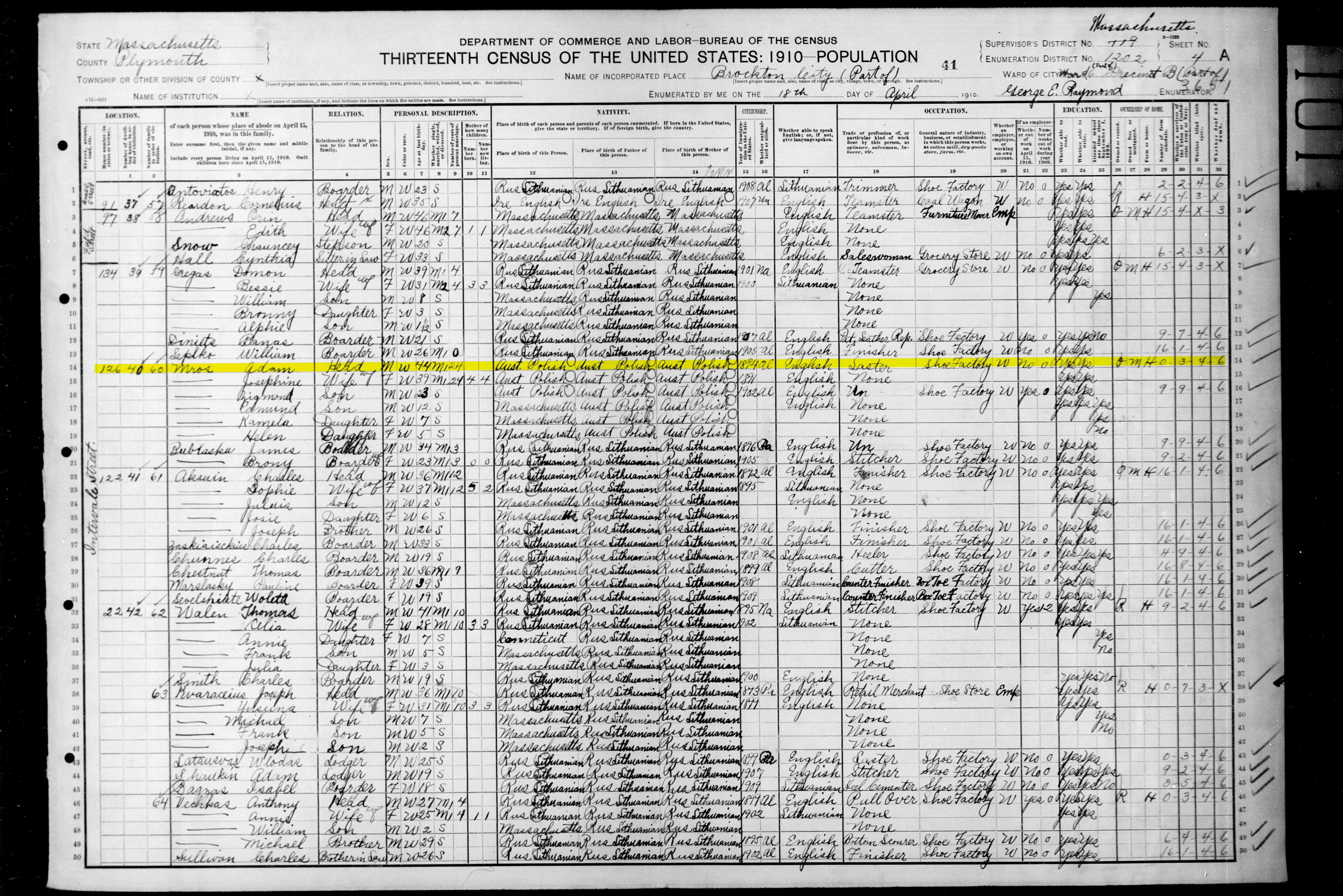 1910 Brockton Census