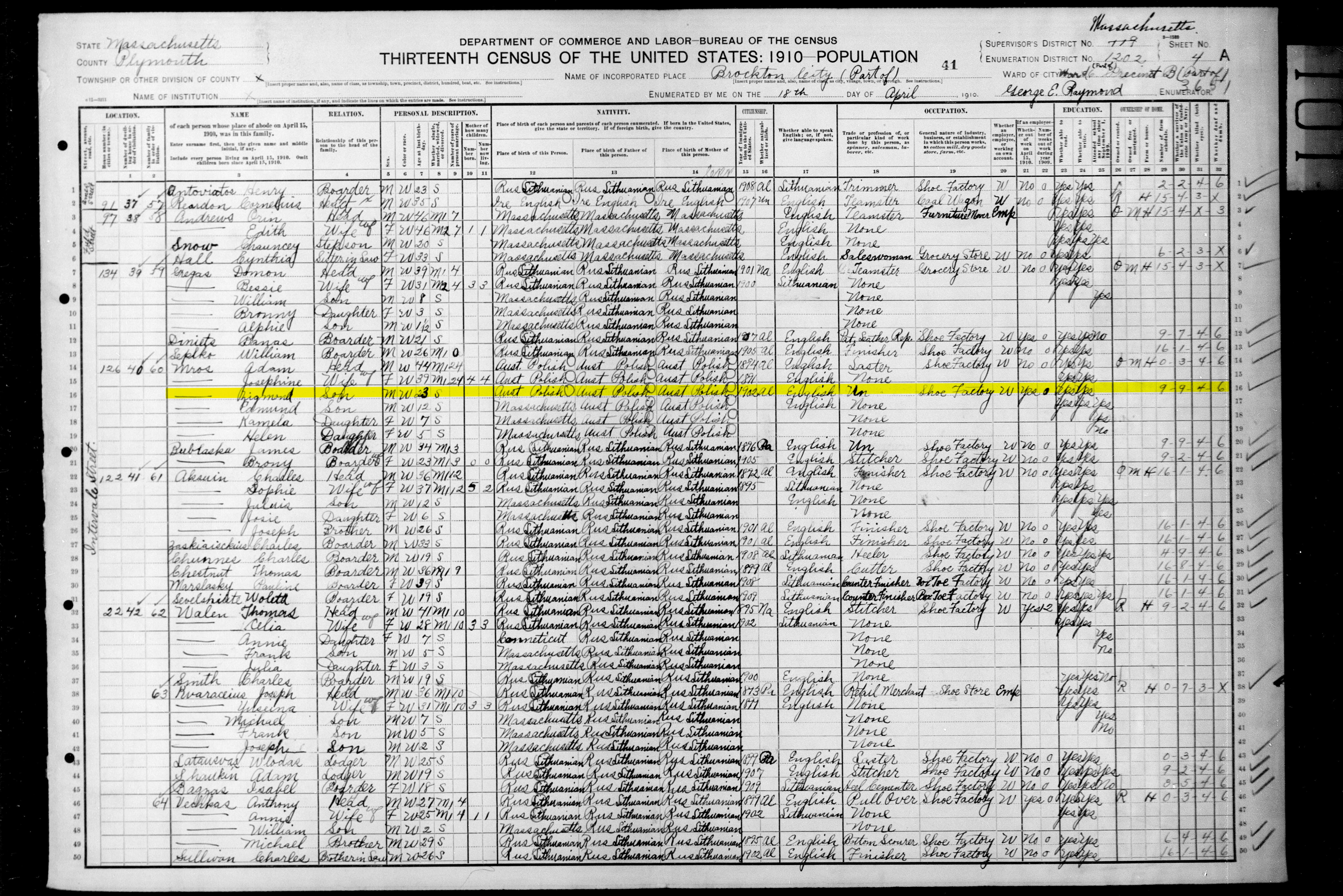 1910 Brockton Census