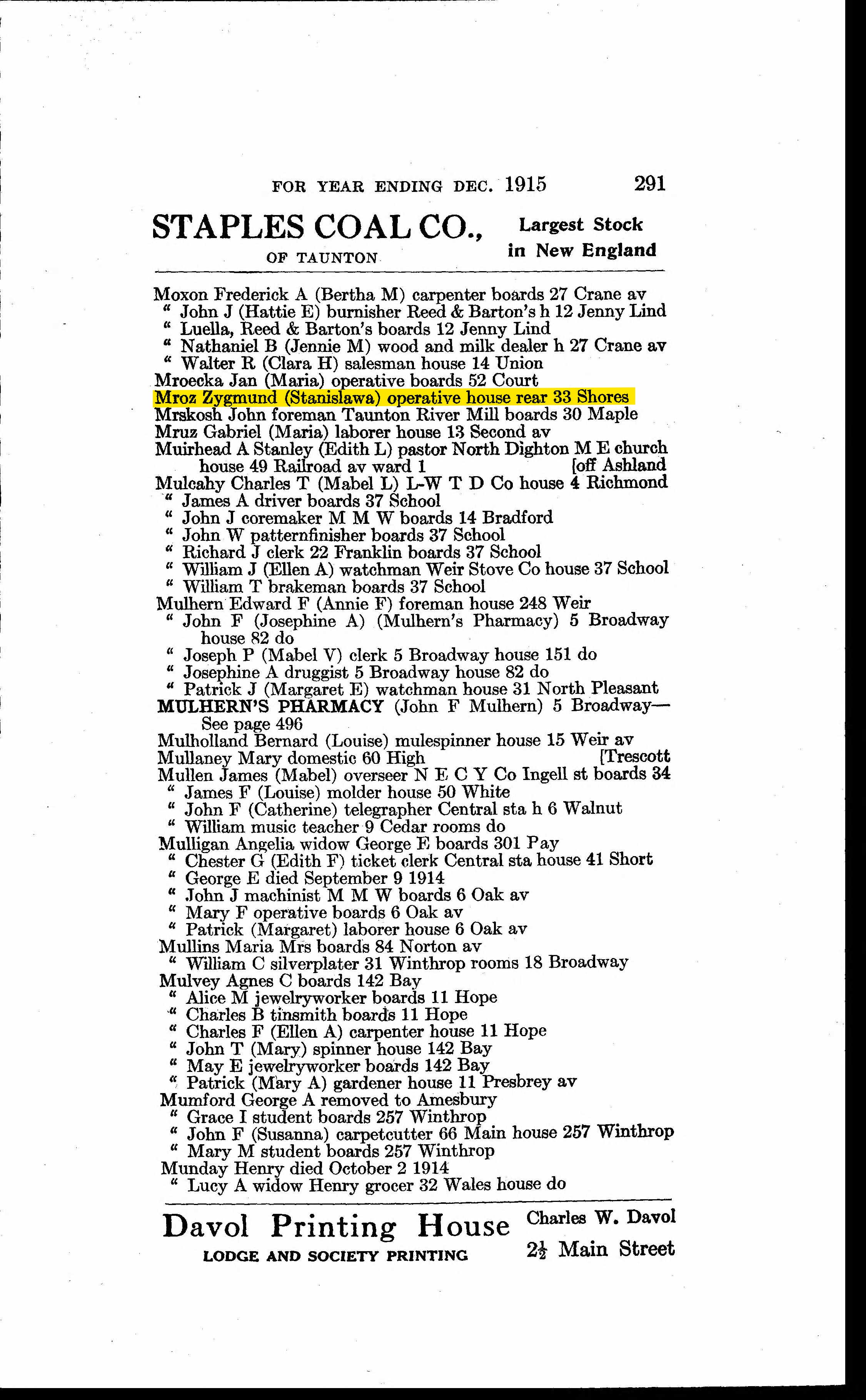 Taunton City Directory, 1915