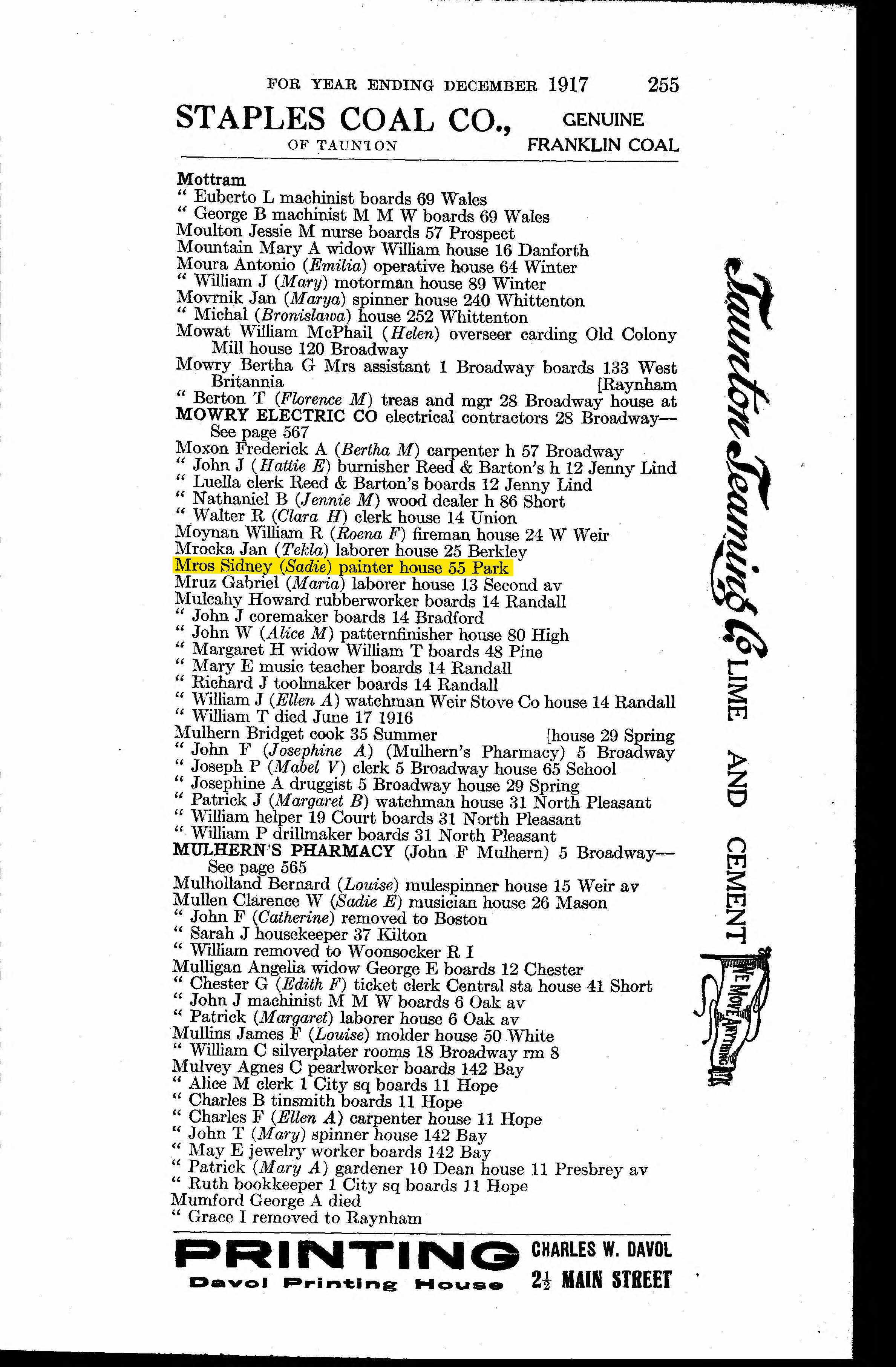 Taunton City Directory, 1917