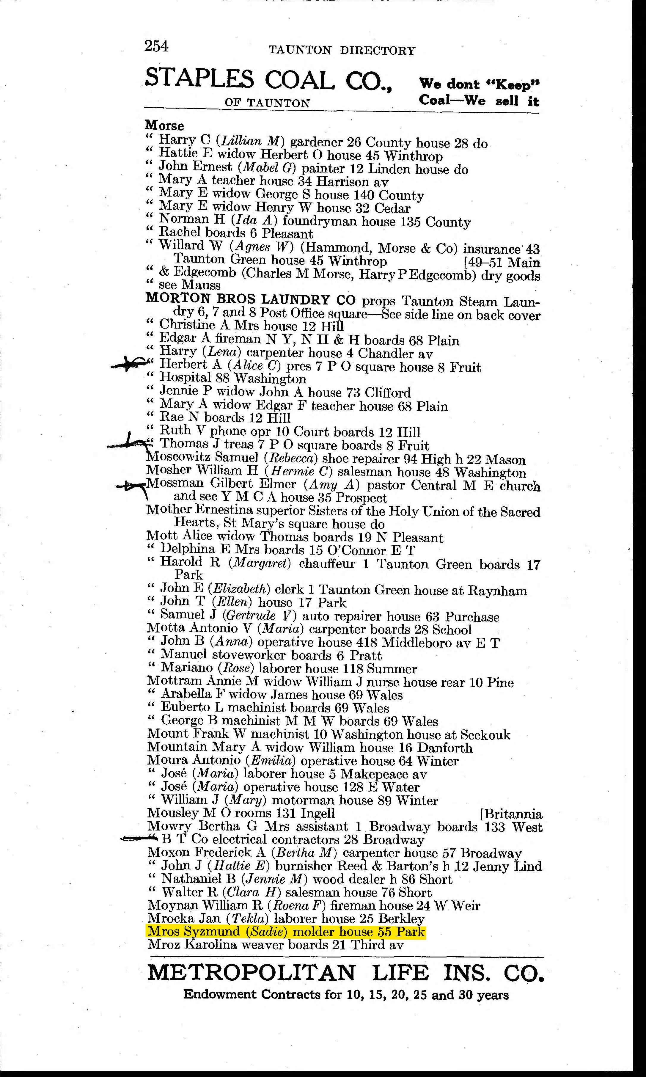 Taunton City Directory, 1918
