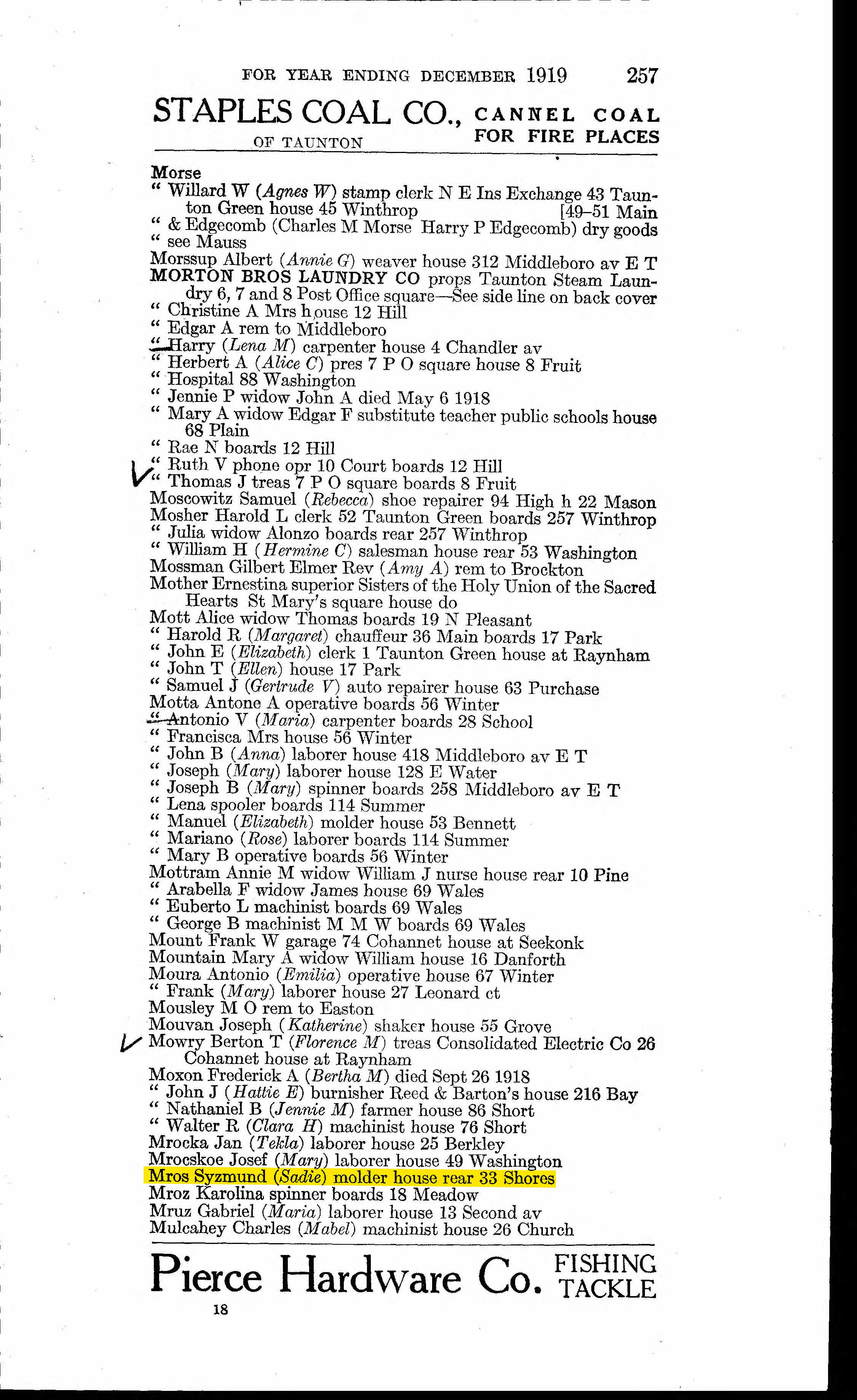 Taunton City Directory, 1919