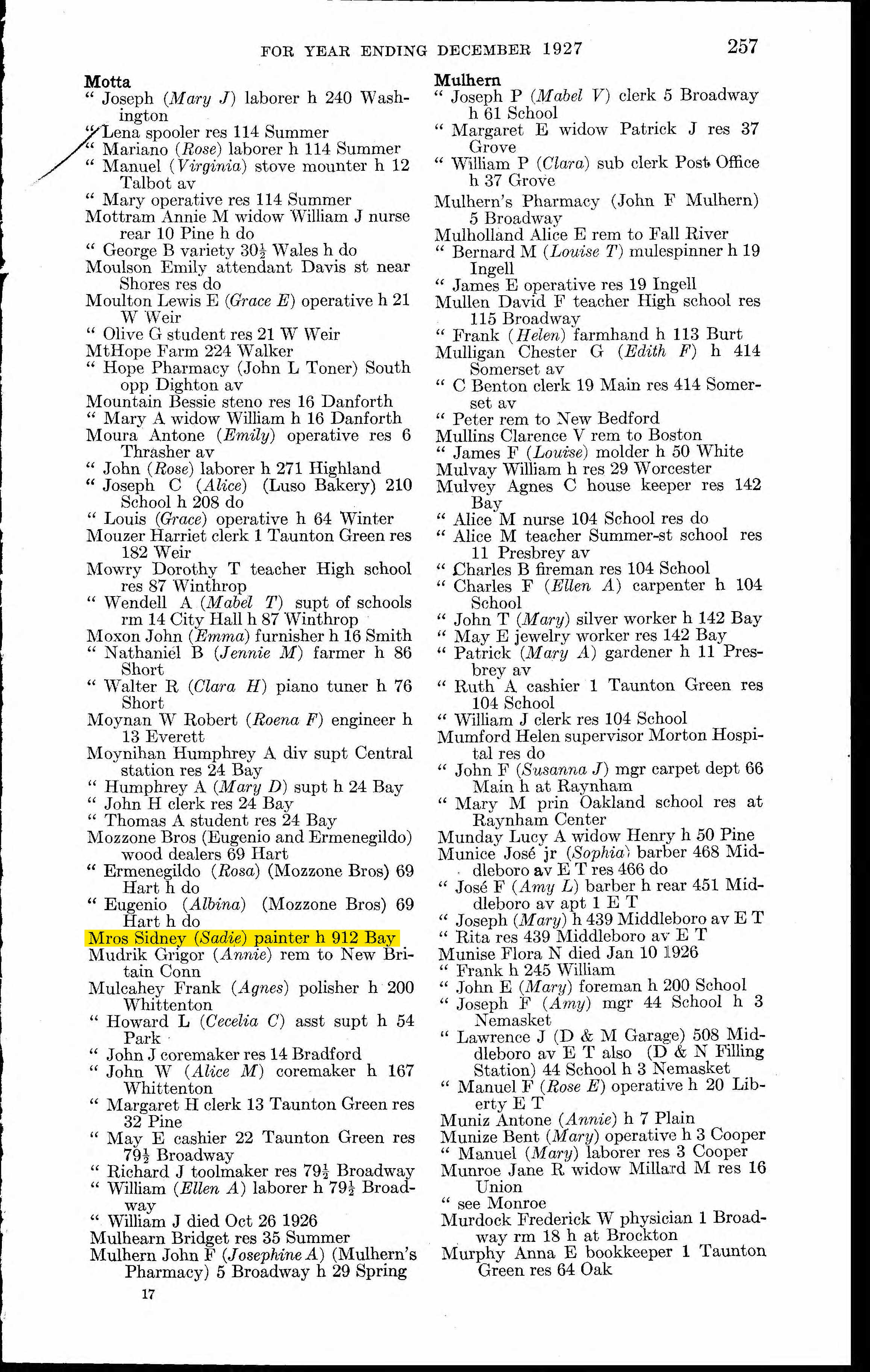 Taunton City Directory, 1927