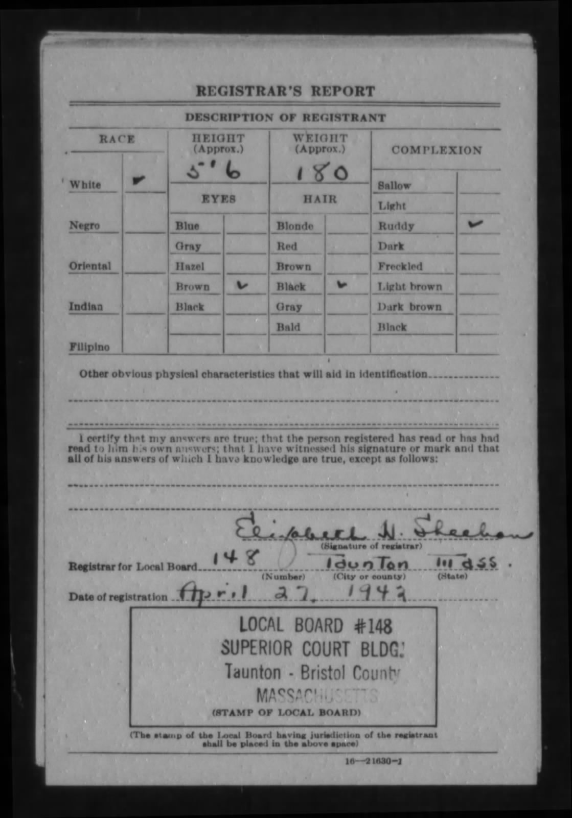World War II Draft Registration Card — Sidney Karol Mros