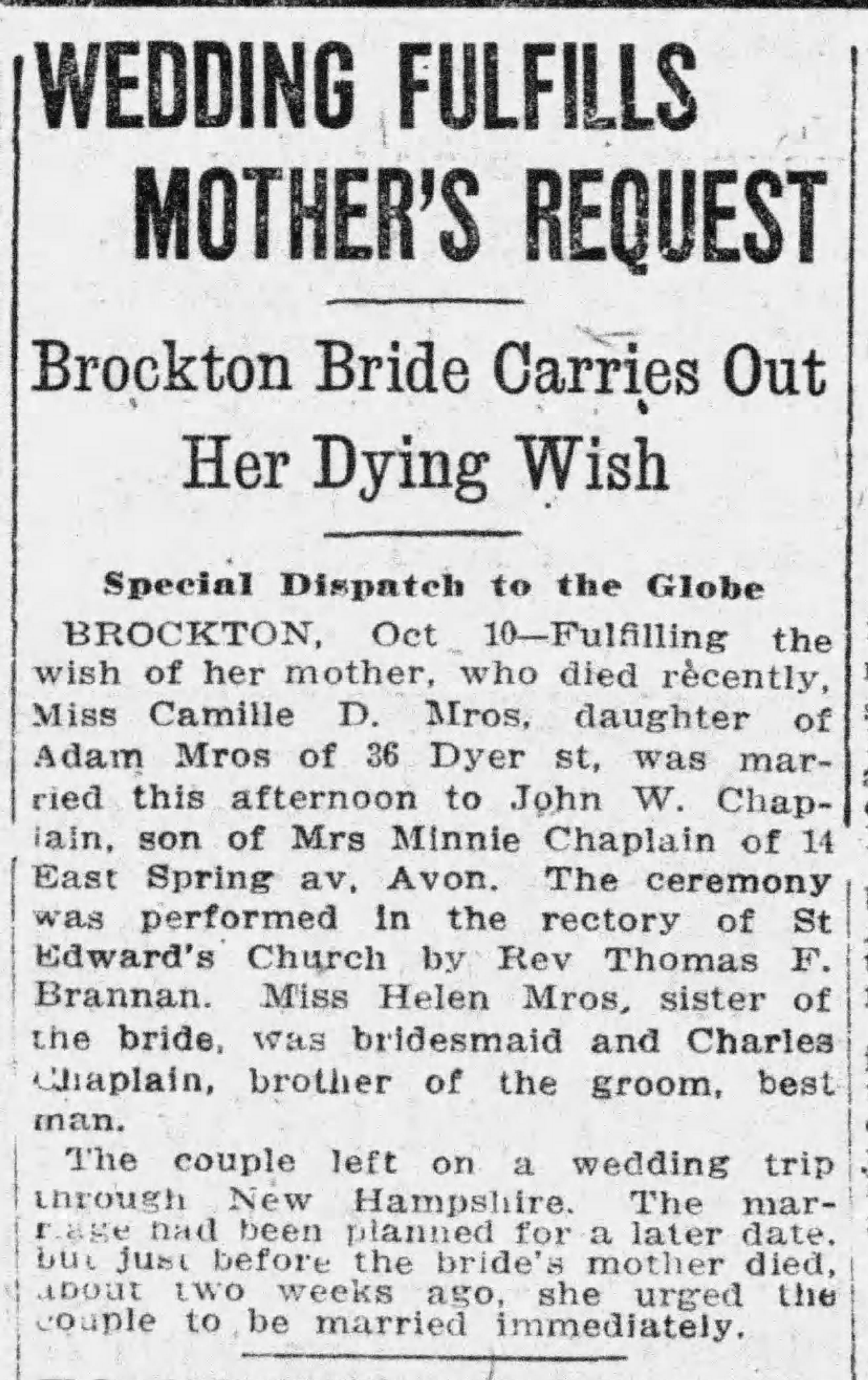 Wedding Fulfills Mother's Request